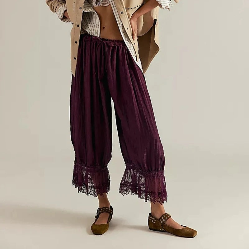 Women's Y2K Floral Lace Patchwork Cropped Trousers