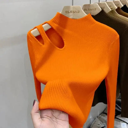 Women's Ribbed Hollow-Out Turtleneck Sweater