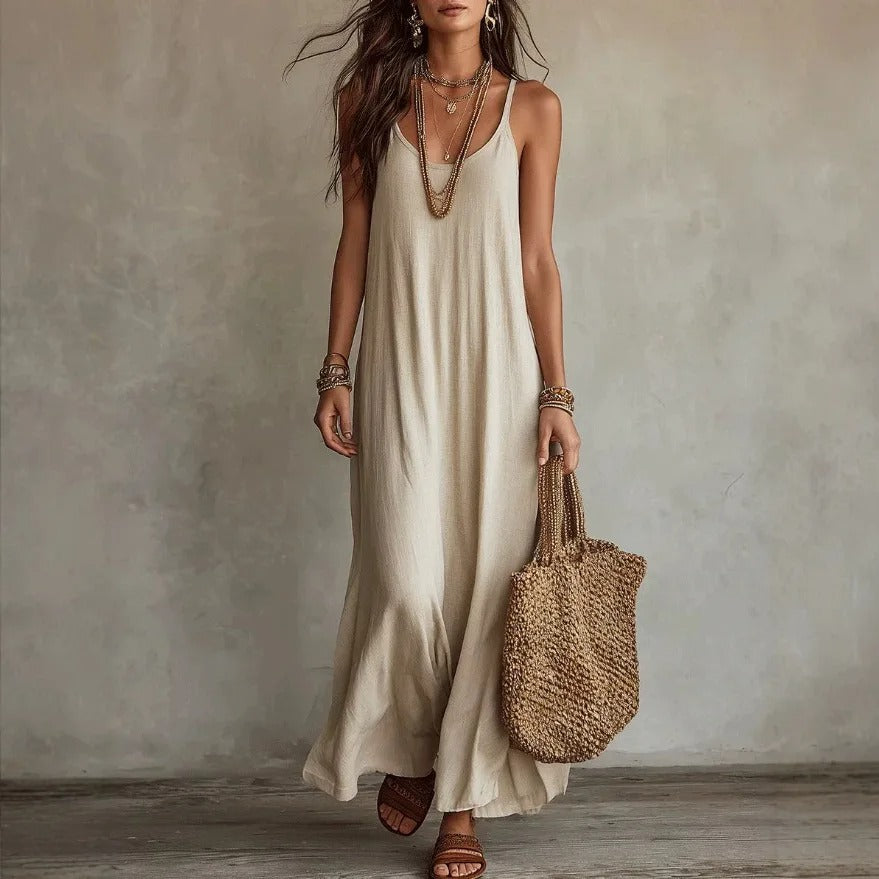 Women's Boho Backless Spaghetti Strap Maxi Dress