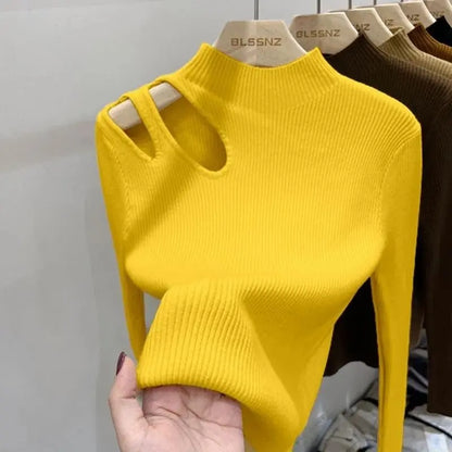 Women's Ribbed Hollow-Out Turtleneck Sweater