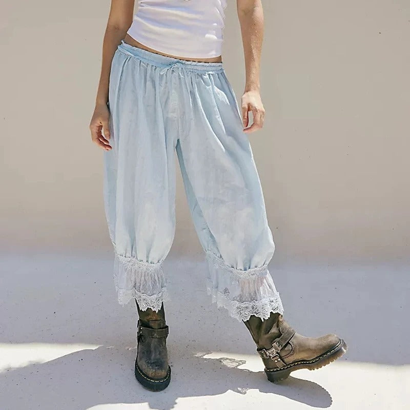 Women's Y2K Floral Lace Patchwork Cropped Trousers
