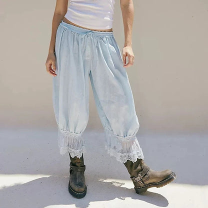 Women's Y2K Floral Lace Patchwork Cropped Trousers