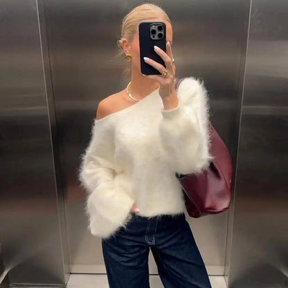 Women's Plush Strapless Loose Pullover Sweater