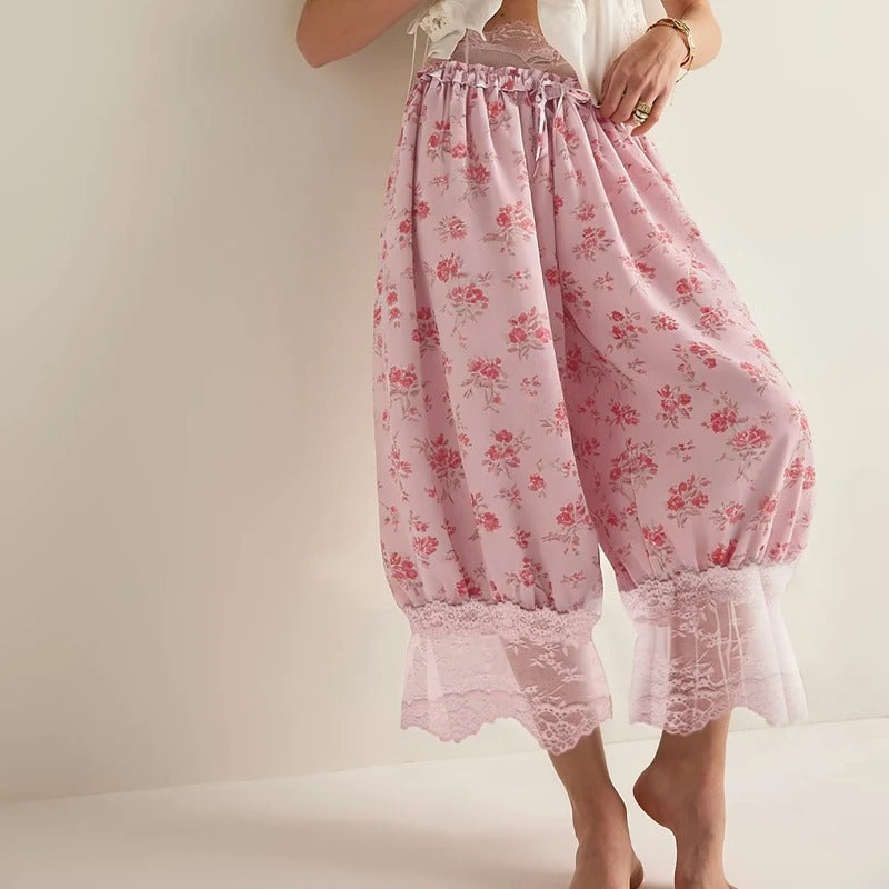 Women's Y2K Floral Lace Patchwork Cropped Trousers