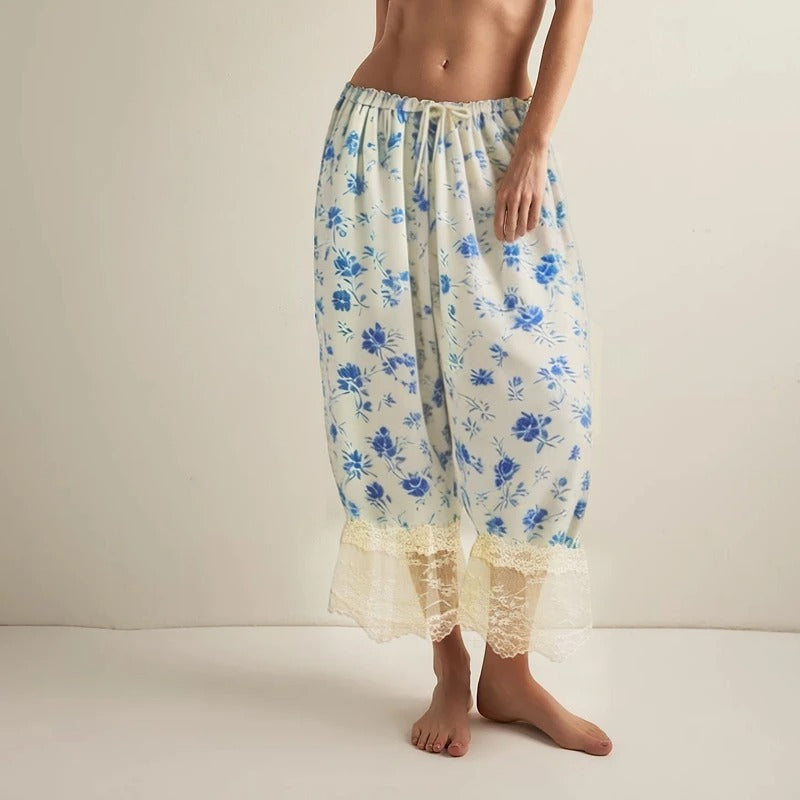 Women's Y2K Floral Lace Patchwork Cropped Trousers