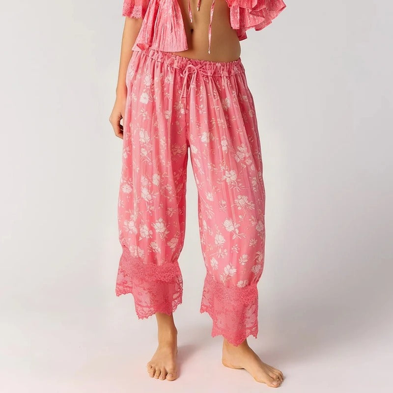 Women's Y2K Floral Lace Patchwork Cropped Trousers