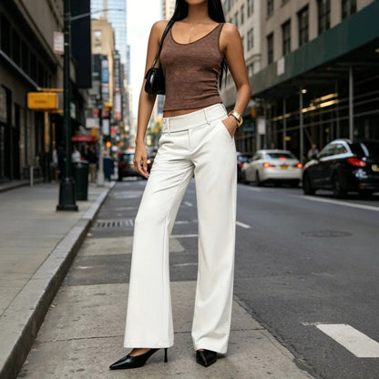 Women's Black Low-Waist Flare Wide-Leg Trousers