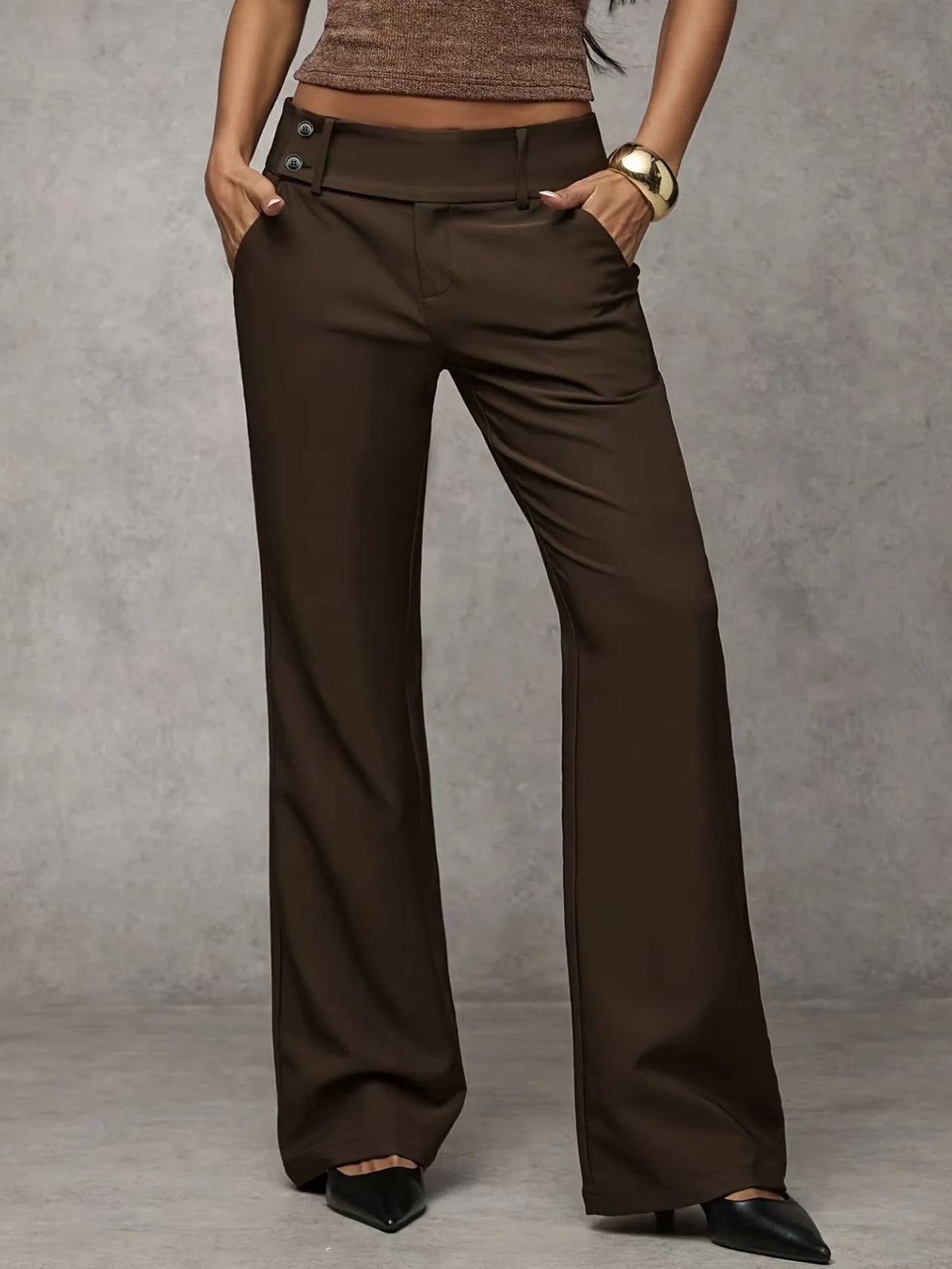 Women's Black Low-Waist Flare Wide-Leg Trousers
