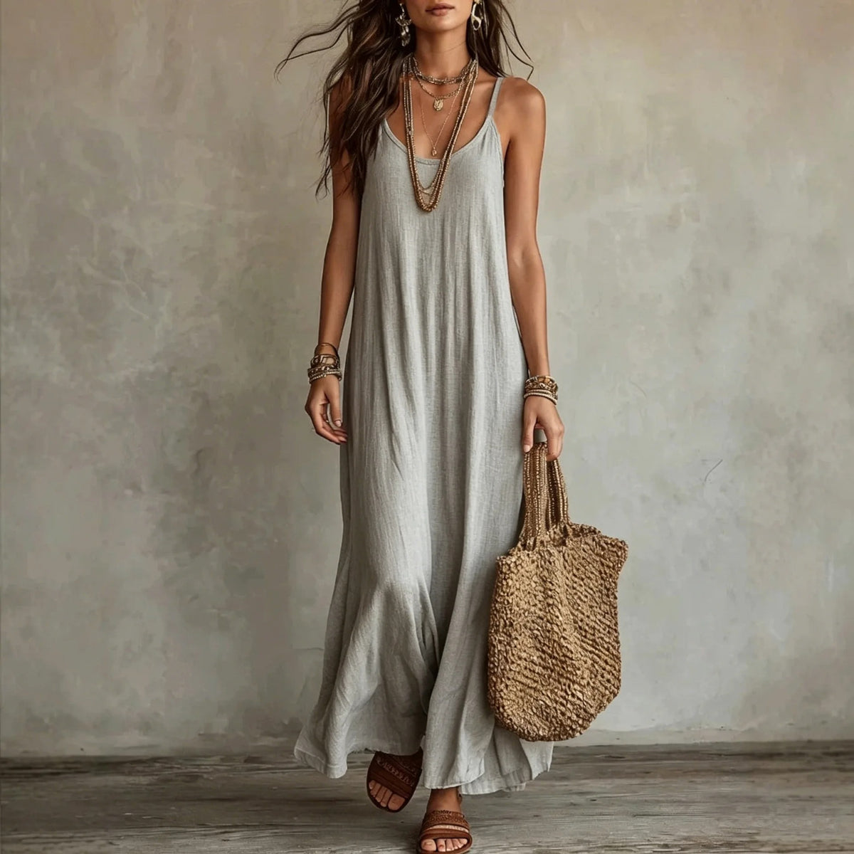 Women's Boho Backless Spaghetti Strap Maxi Dress