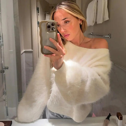 Women's Plush Strapless Loose Pullover Sweater