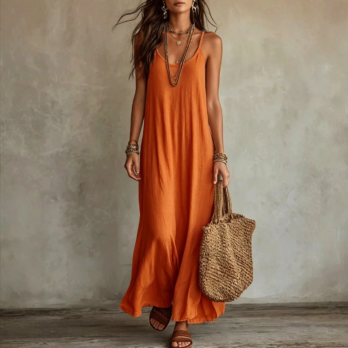 Women's Boho Backless Spaghetti Strap Maxi Dress