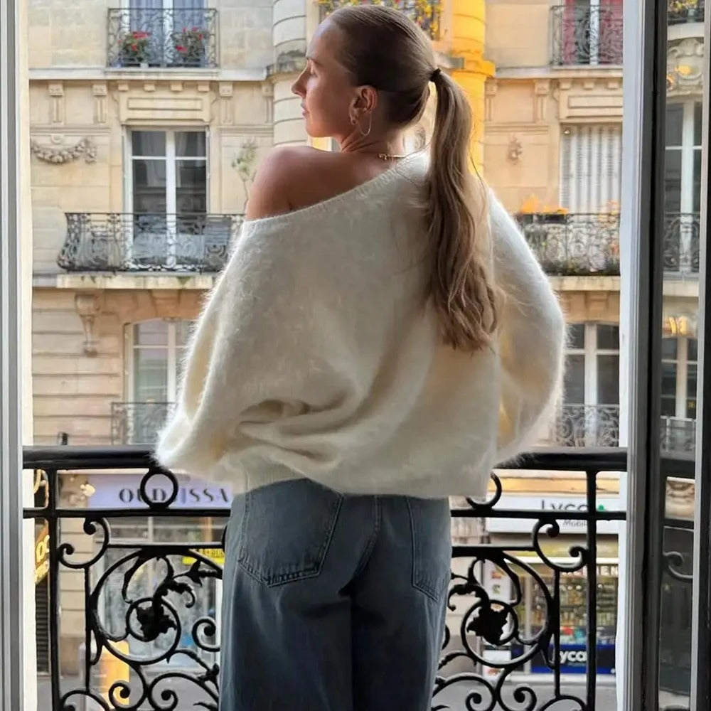 Women's Plush Strapless Loose Pullover Sweater