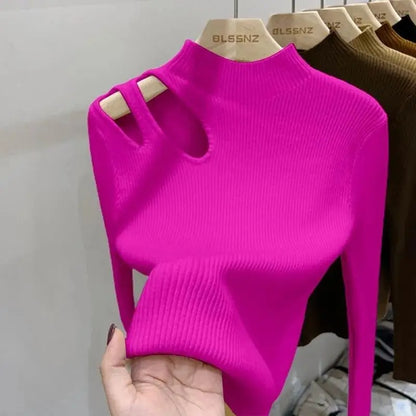 Women's Ribbed Hollow-Out Turtleneck Sweater