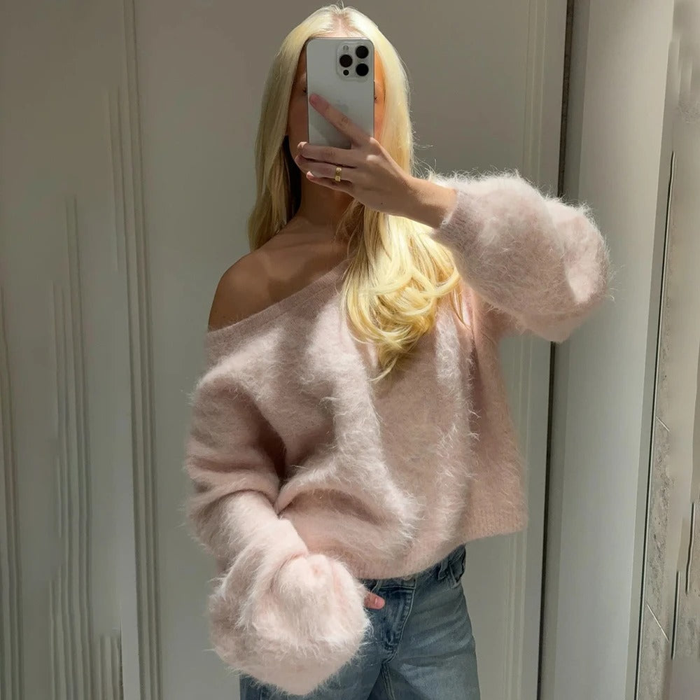 Women's Plush Strapless Loose Pullover Sweater