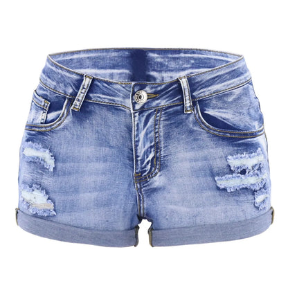 Women's Mid-Waist Distressed Denim Shorts