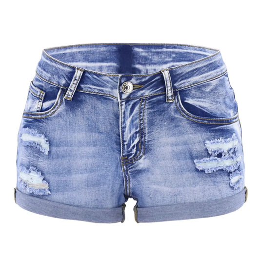 Women's Mid-Waist Distressed Denim Shorts