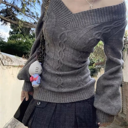 Women's Vintage V-Neck Slim Fit Knit Sweater