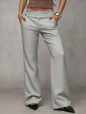 Women's Black Low-Waist Flare Wide-Leg Trousers