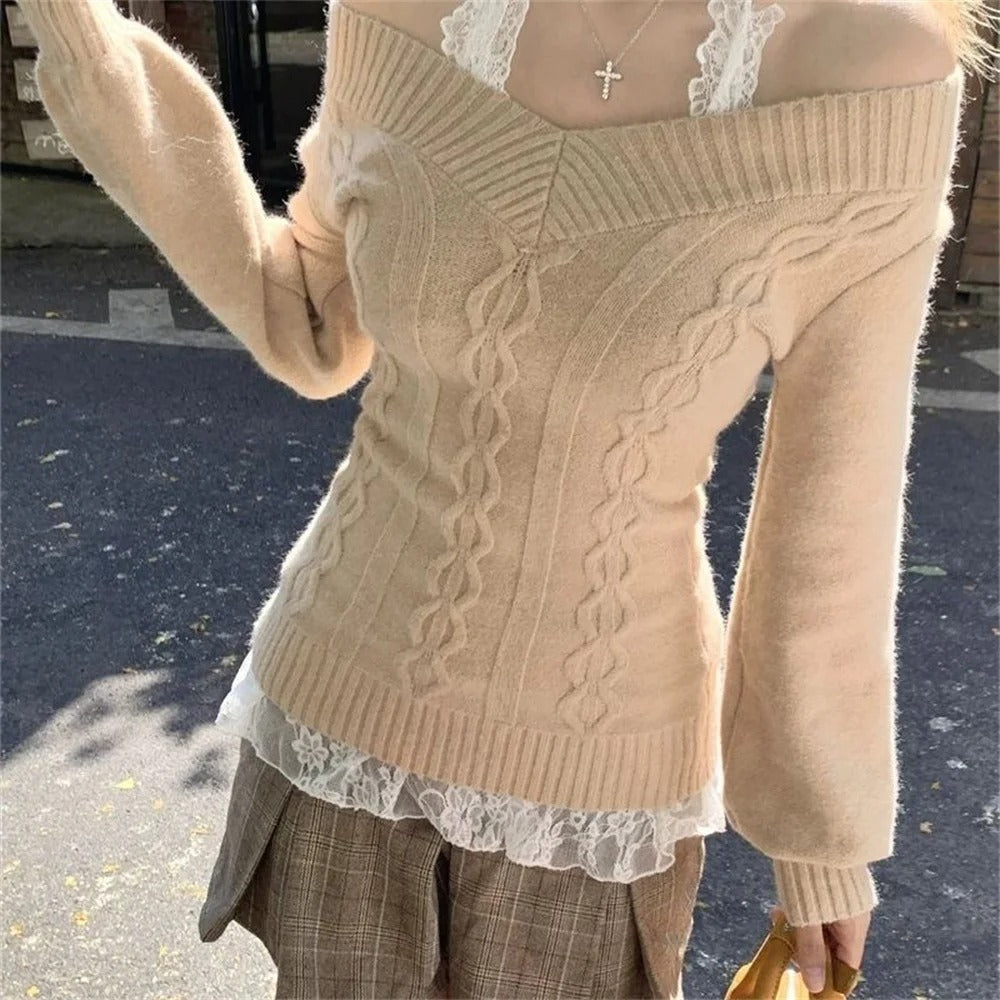 Women's Vintage V-Neck Slim Fit Knit Sweater