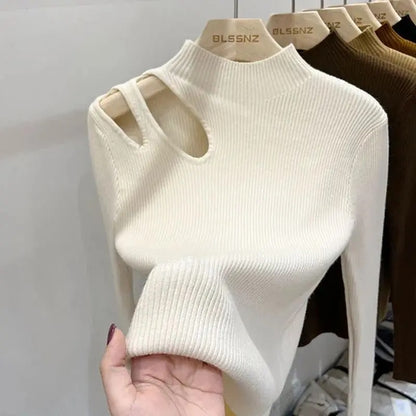 Women's Ribbed Hollow-Out Turtleneck Sweater